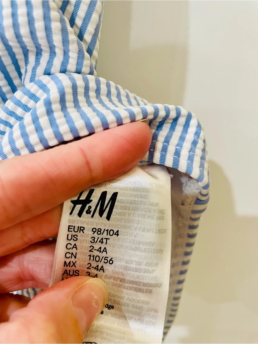 H&M Blue and White Striped Ruffle Swimsuit